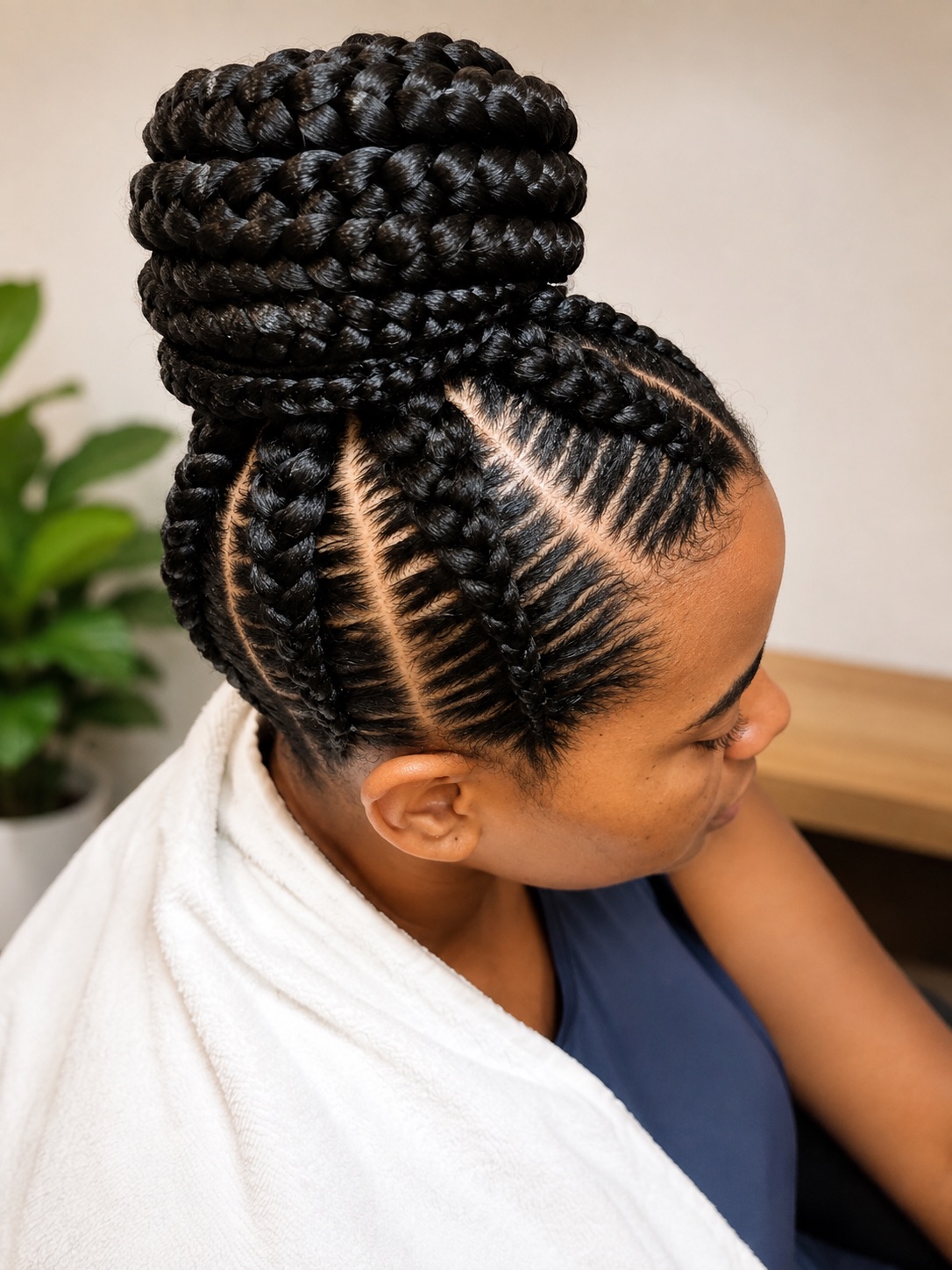 Close-up detail of polished box braids